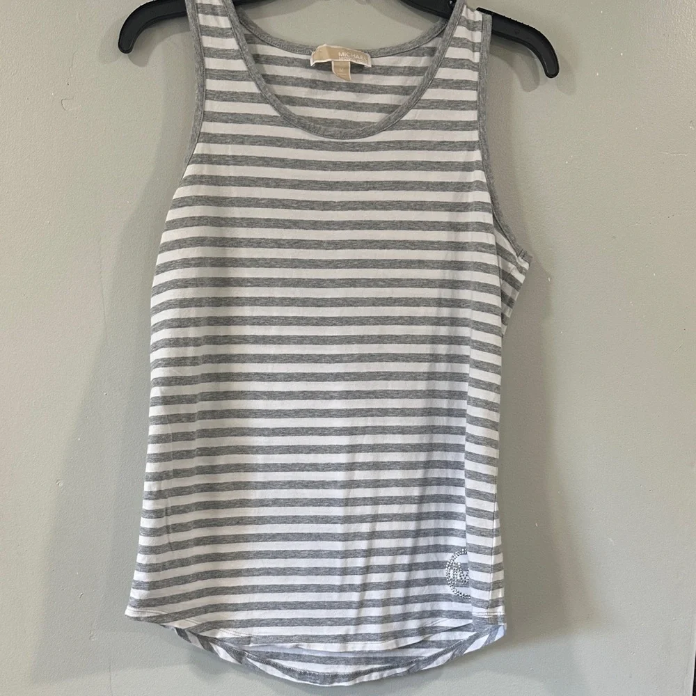 Michael Kors Gray and White Striped Tank Top size M